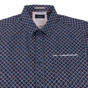 7Diamonds Mens Large Navy Blue Geometric 4-Way Stretch Shirt SMK-7237 Modern